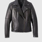 Women's Classic Biker Debossed Black Leather Jacket - front view