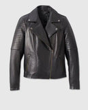 Women's Classic Biker Debossed Black Leather Jacket - front view