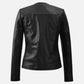 Women's Black Collarless Biker Leather Jacket – Custom Fit - back view