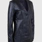 Women's Black Collarless Long Leather Jacket – Premium Outerwear - back view