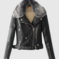 Women's Faux Fur Quilted Moto Black Leather Jacket