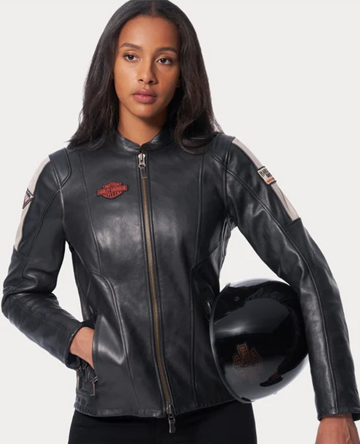 Women's Enduro Leather Riding Black Jacket – Custom Fit - front view