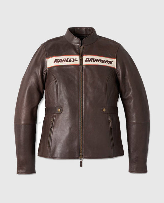 Women's Harley Davidson Victory Lane Brown Leather Jacket - front view