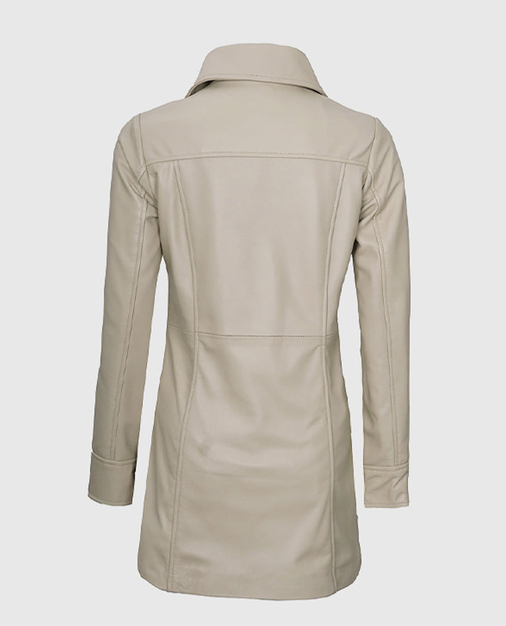 Women's Biege Beige Leather Coat – Custom Fit | Genuine Leather - back view