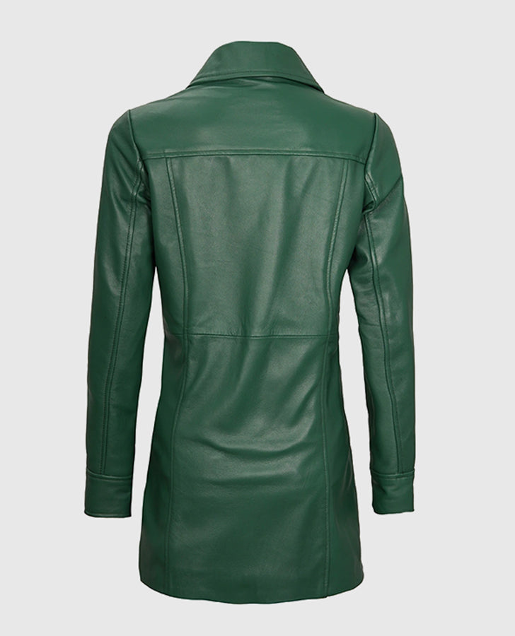Women's Green Leather Coat | Genuine Leather – Premium Outerwear - back view