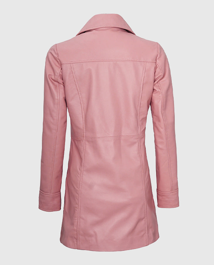Women's Pink Leather Coat – Premium Outerwear – Custom Fit - back view