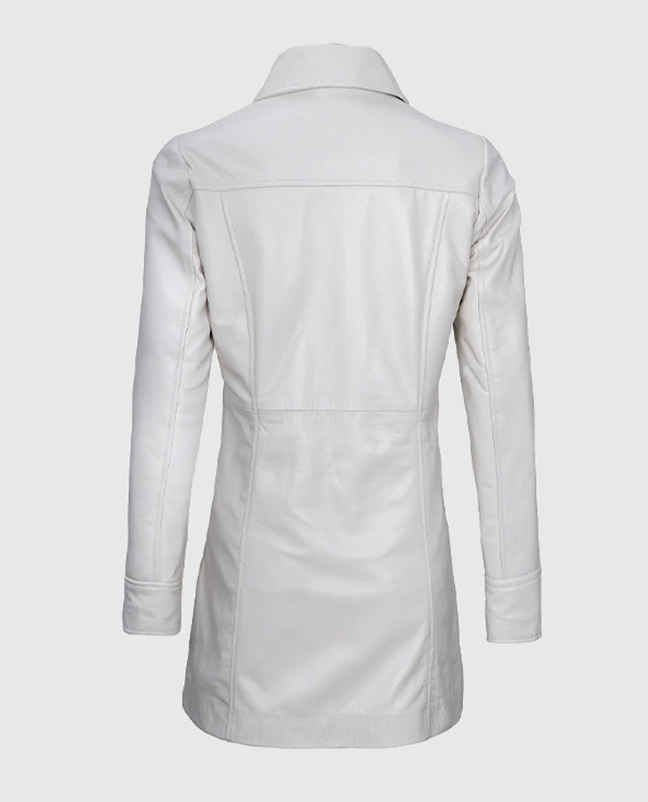 Women's White Leather Coat – Custom Fit | Genuine Leather - back view