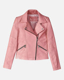 Women's Pink Leather Biker Jacket – Premium Outerwear - front view