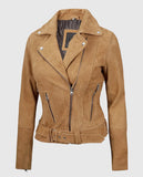 Women's Premium Brown Suede Biker Leather Jacket – Premium Outerwear - front view