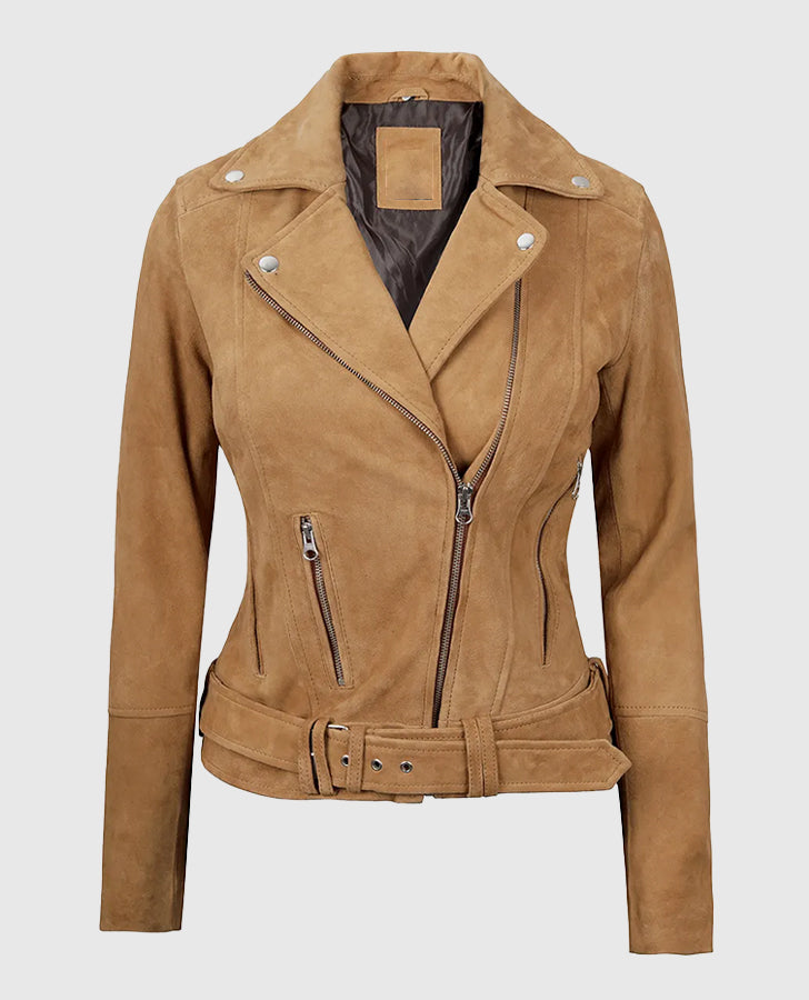 Women's Premium Brown Suede Biker Leather Jacket – Premium Outerwear - back view