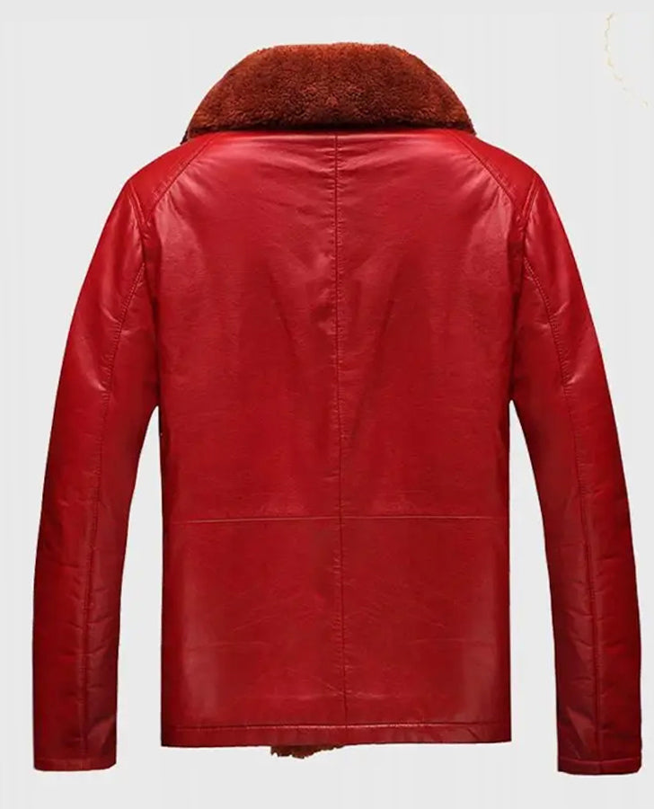 Women's Shearling Red Leather Jacket – Premium Outerwear - back view