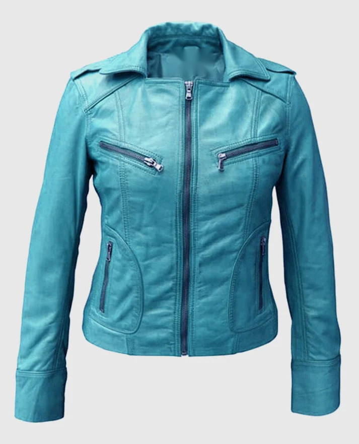 Women's Sapphire Blue Leather Jacket – Custom Fit | Genuine Leather