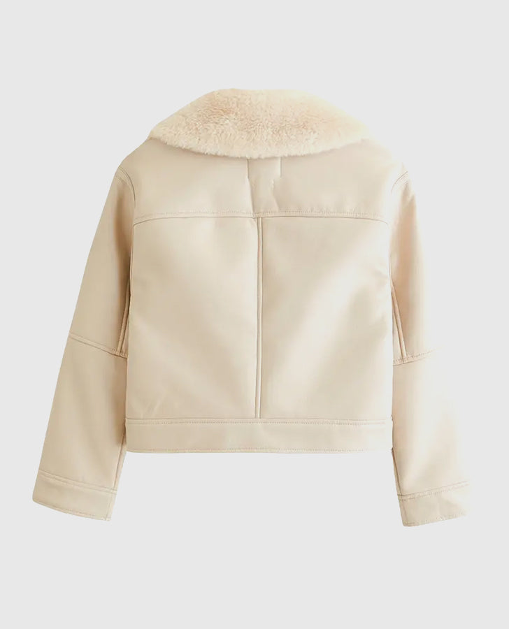 Women's White Shearling Leather Jacket – Custom Fit - back view