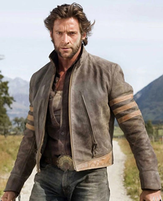 X - Men Origins Wolverine Brown Leather Suede Jacket for Men - front view