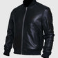 Men's Black Sheepskin Leather Varsity Bomber Jacket - side angle view