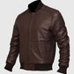 Men's Dark Brown Leather Varsity Bomber Jacket – Custom Fit - side angle view