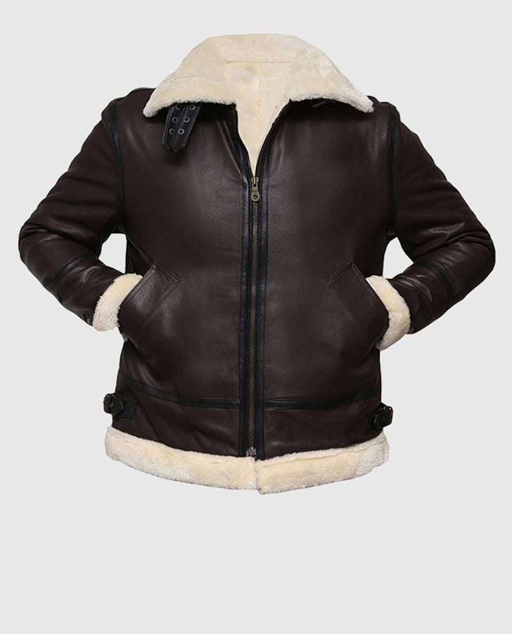 Men's G1 Aviator Brown Bomber Leather Jacket – Custom Fit - collar and zip close-up