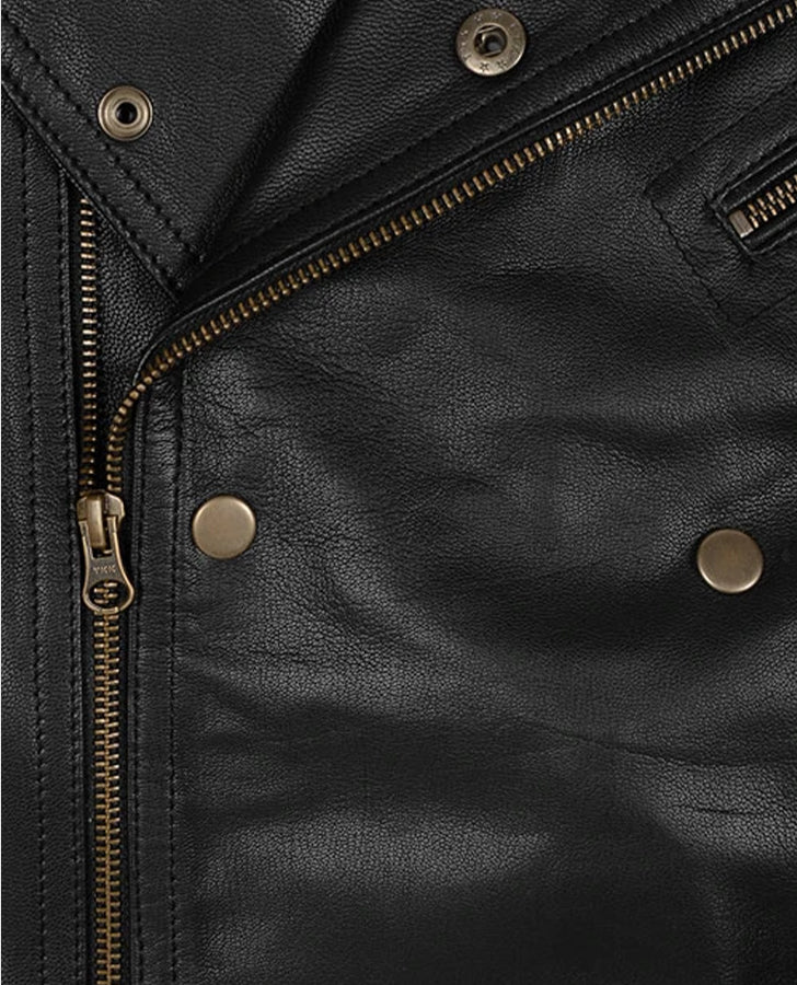 Men's Black Motorcycle Leather Jacket – Custom Fit - side angle view
