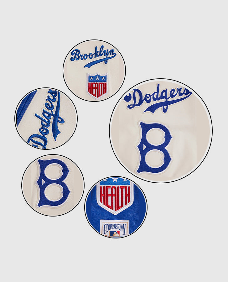 MLB Brooklyn Dodgers Retro Classic Men's Rib Blue & White Wool - collar and zip close-up