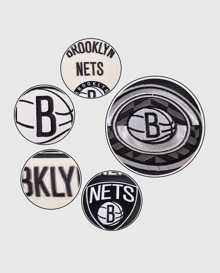 NBA Brooklyn Nets Men's Black & White Varsity Leather Jacket - inner lining view
