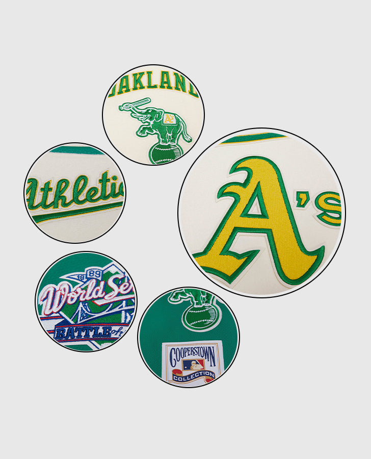 MLB Oakland Athletics Men's Rib Green Wool Varsity Jacket - inner lining view