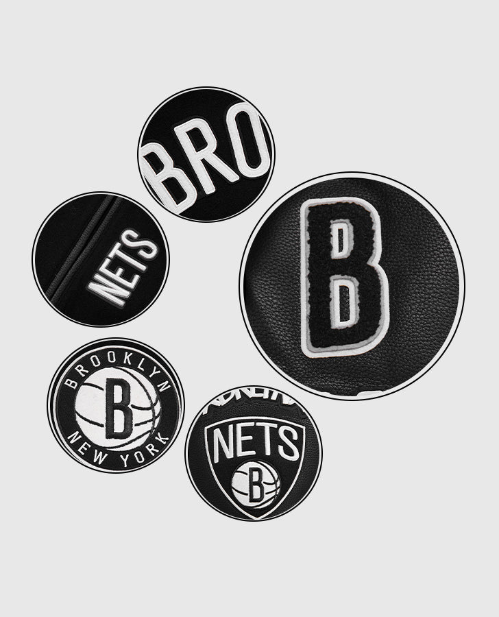 NBA Brooklyn Nets Men's Black Varsity Leather Jacket - inner lining view