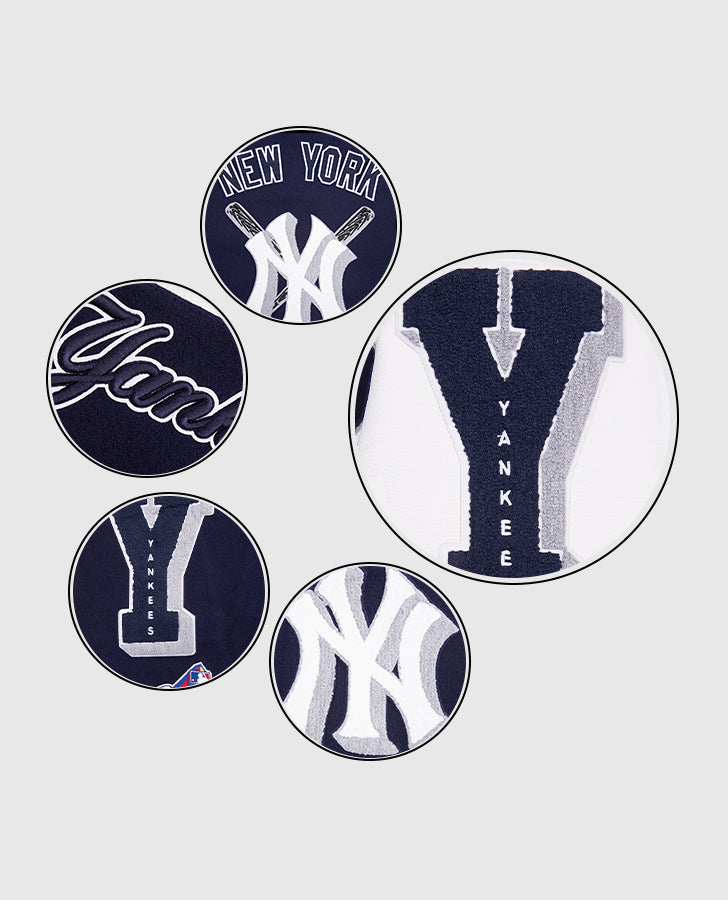 MLB New York Yankees Men's Blue Varsity Leather Jacket - collar and zip close-up