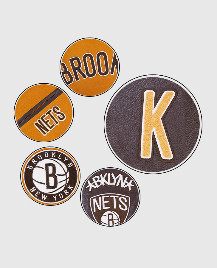 NBA Brooklyn Nets Men's Brown Varsity Leather Jacket - inner lining view