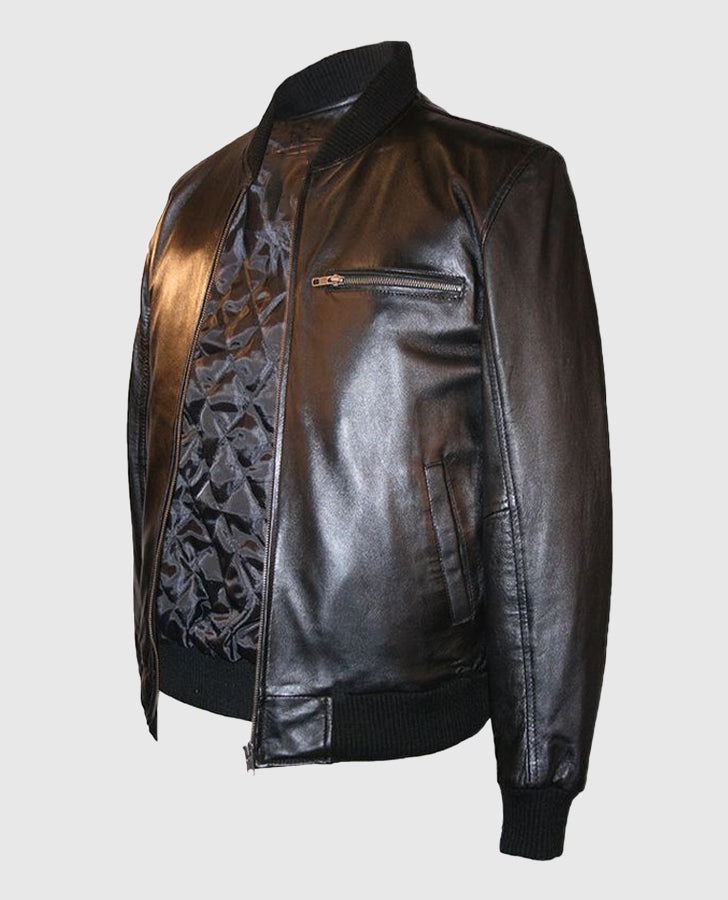 Classic Blouson Leather Jacket in Black for Men – Premium Outerwear - model wearing the jacket