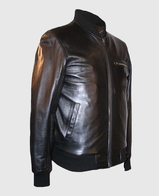 Classic Blouson Leather Jacket in Black for Men – Premium Outerwear - side angle view