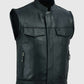 Men's Black Vintage Leather Biker Vest | Genuine Leather - side angle view