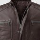 Firefly Moto Brown Biker Leather Jacket for Men – Custom Fit - collar and zip close-up