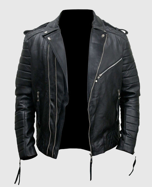 Kay Michael Black Biker Leather Jacket for Men | Genuine Leather - side angle view