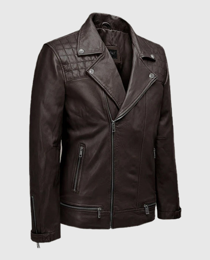 Ironwood Brown Biker Leather Jacket for Men – Premium Outerwear - side angle view