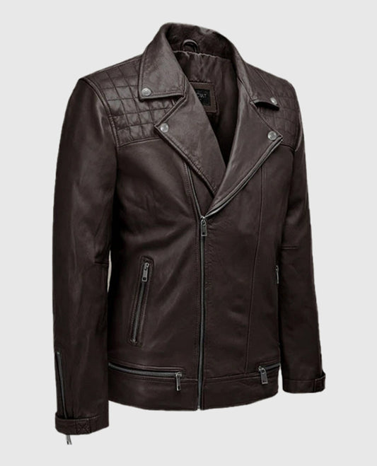 Ironwood Brown Biker Leather Jacket for Men – Premium Outerwear - side angle view