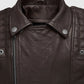 Ironwood Brown Biker Leather Jacket for Men – Premium Outerwear - collar and zip close-up