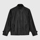 Men's Standup Collar Black Leather Jacket – Premium Outerwear - collar and zip close-up