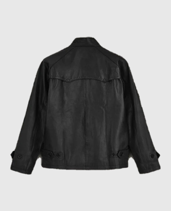 Men's Standup Collar Black Leather Jacket – Premium Outerwear - inner lining view