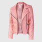 Women's Pink Leather Biker Jacket – Premium Outerwear - side angle view
