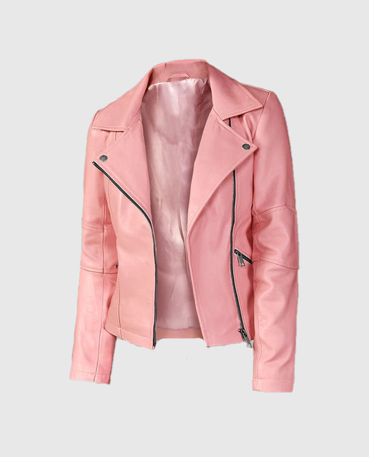 Women's Pink Leather Biker Jacket – Premium Outerwear - side angle view