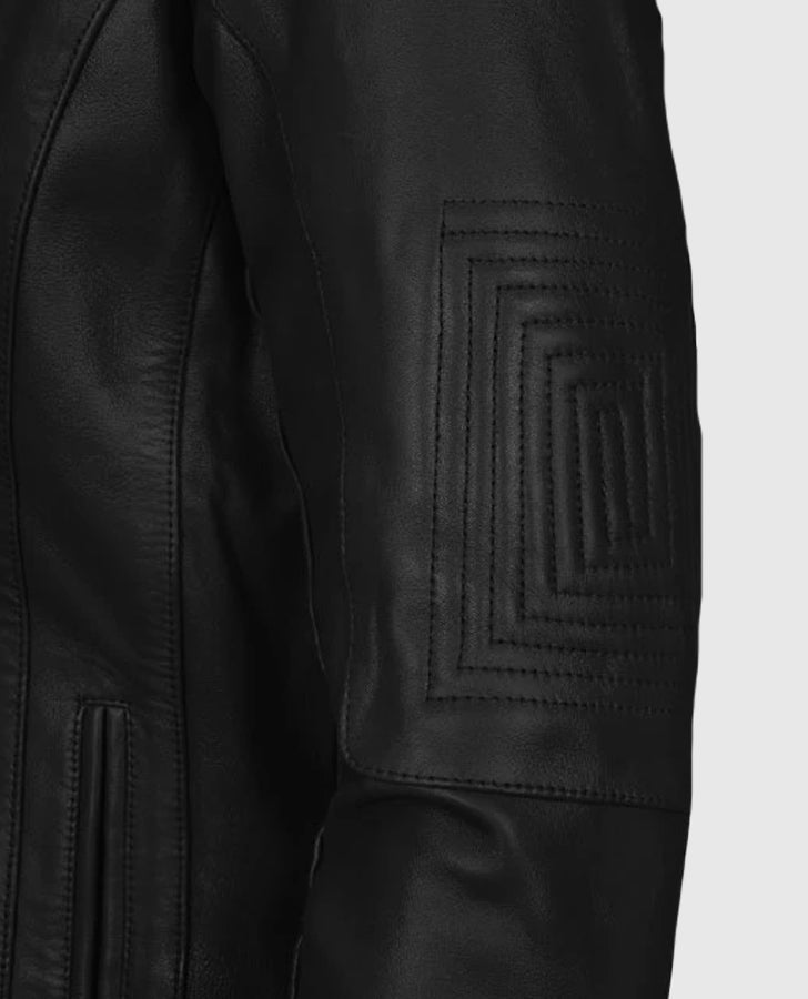Men's Black Slimfit Cafe Racer Leather Jacket – Premium Outerwear - pocket detail