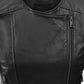 Women's Black Collarless Biker Leather Jacket – Custom Fit - model wearing the jacket