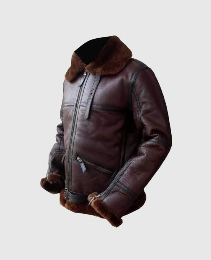 Men's Coffmen Brown Shearling Leather Jacket – Custom Fit - side angle view