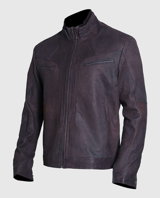Men's Vintage Cafe Racer Black Suede Leather Jacket - side angle view