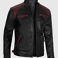 Men's Quilted Cafe Racer Black and Maroon Leather Jacket - side angle view