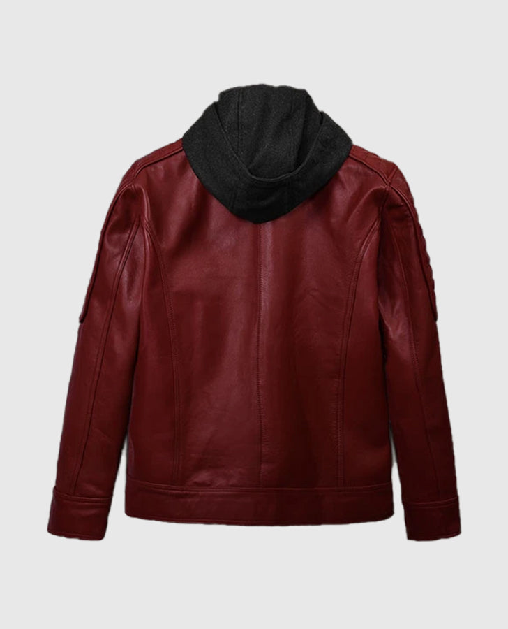 Men's Rodeo Red Hooded Leather Jacket – Custom Fit - model wearing the jacket