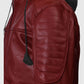 Men's Rodeo Red Hooded Leather Jacket – Custom Fit - collar and zip close-up