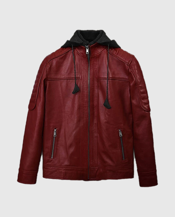 Men's Rodeo Red Hooded Leather Jacket – Custom Fit - detail view