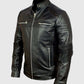 Men's Cafe Racer Vintage Retro Black Leather Jacket - side angle view