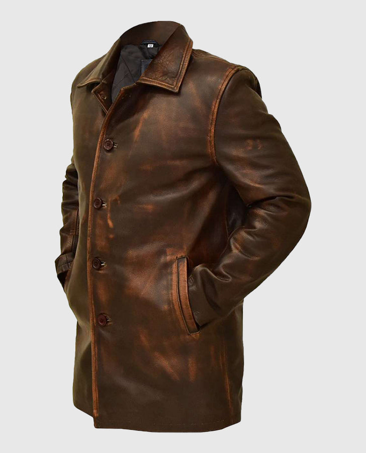 Men's Supernatural Brown Leather Trench Coat – Custom Fit - inner lining view